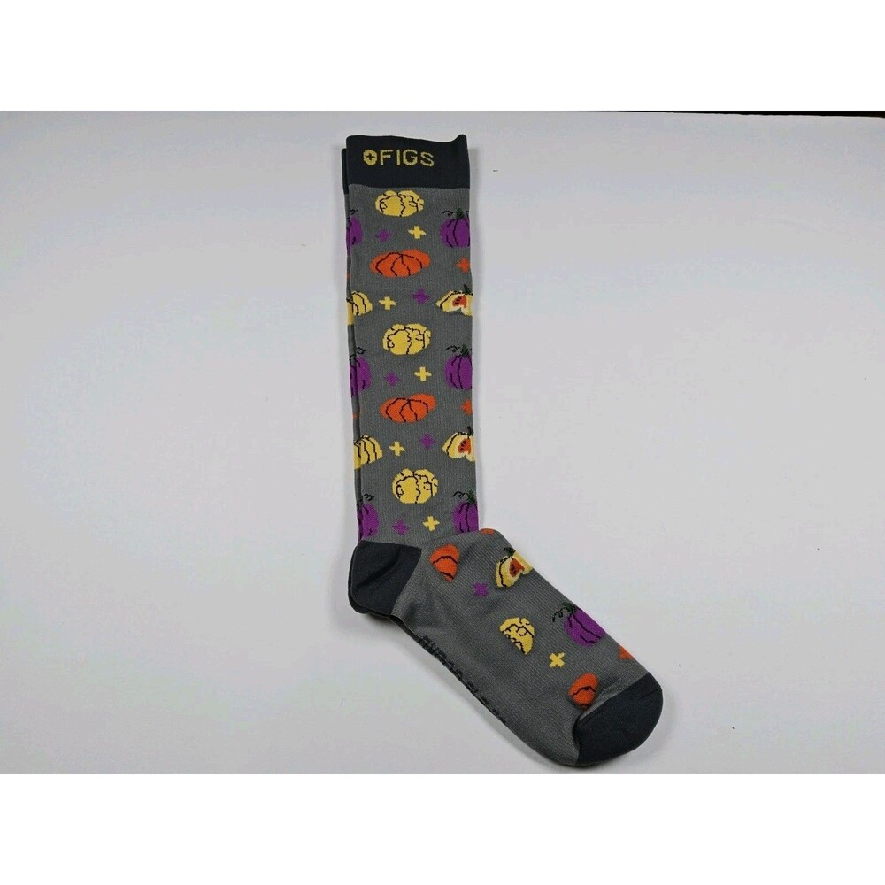 FIGS Compression Life Is Gourd Pumpkin Halloween Nurse Medical Socks Size L